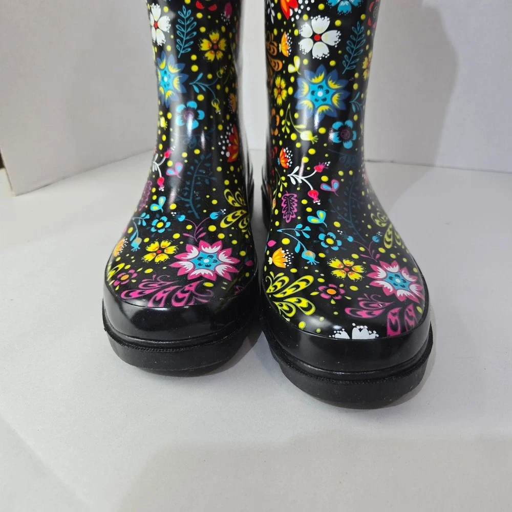 Western Chief Rain Boots Size 9 Garden Black Floral Waterproof Rubber #1103